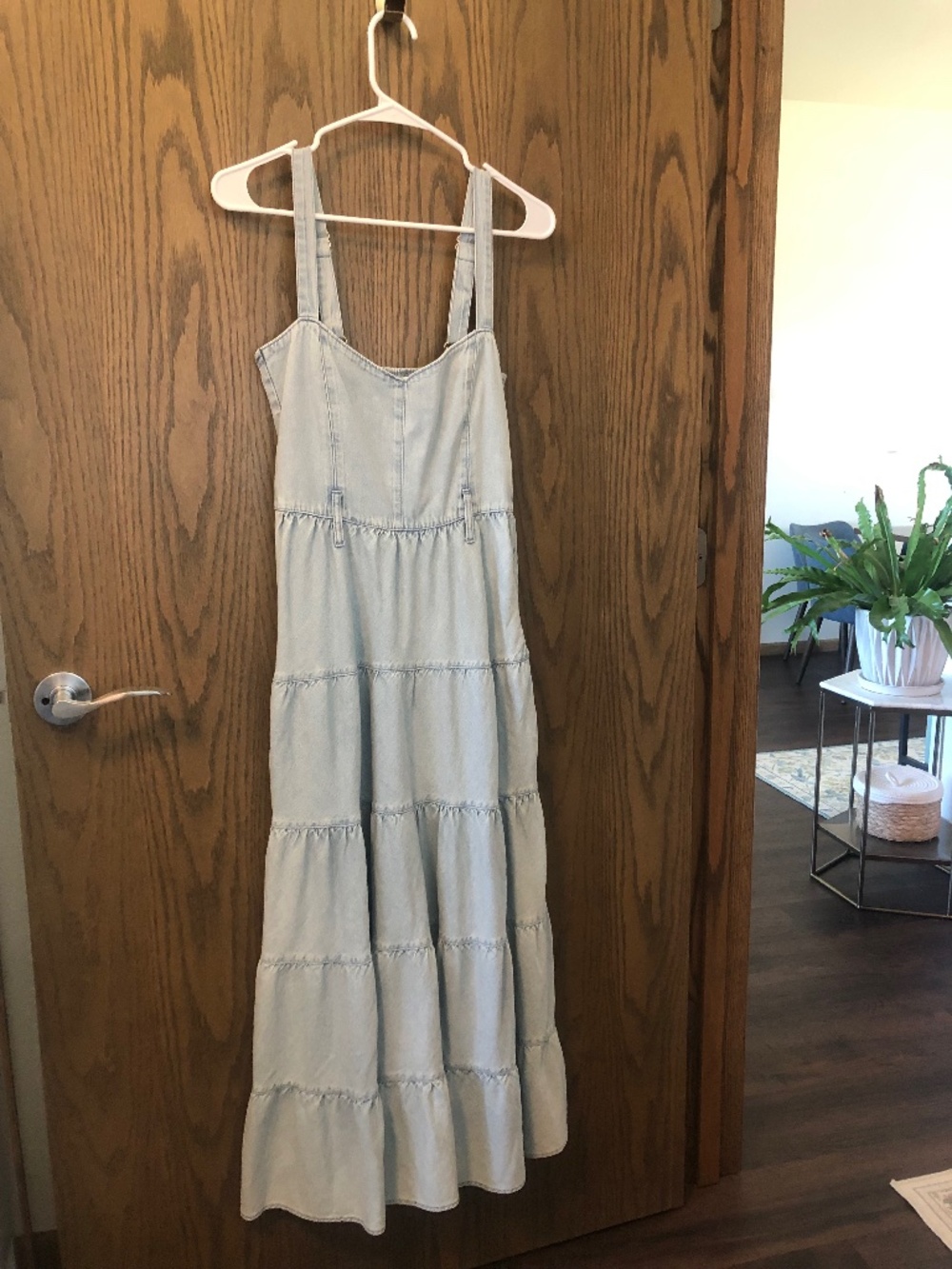 Lightweight Denim corset top belted long dress with pockets!